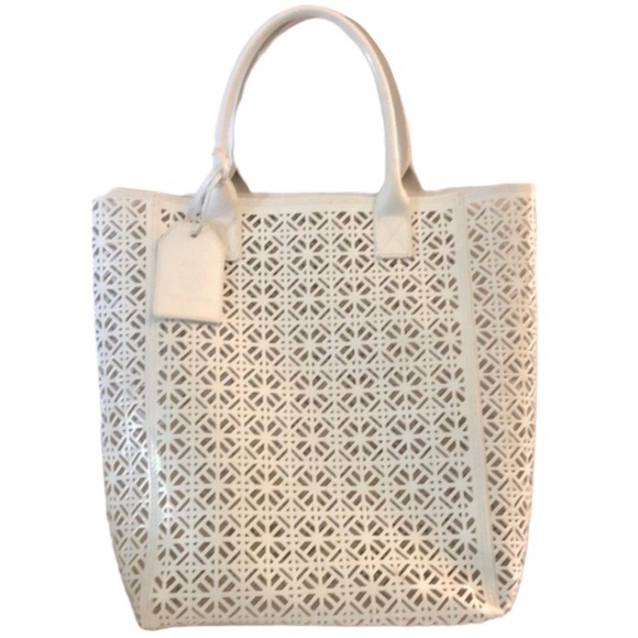 Tory Burch White Laser Cut Tote - Picture 1 of 7